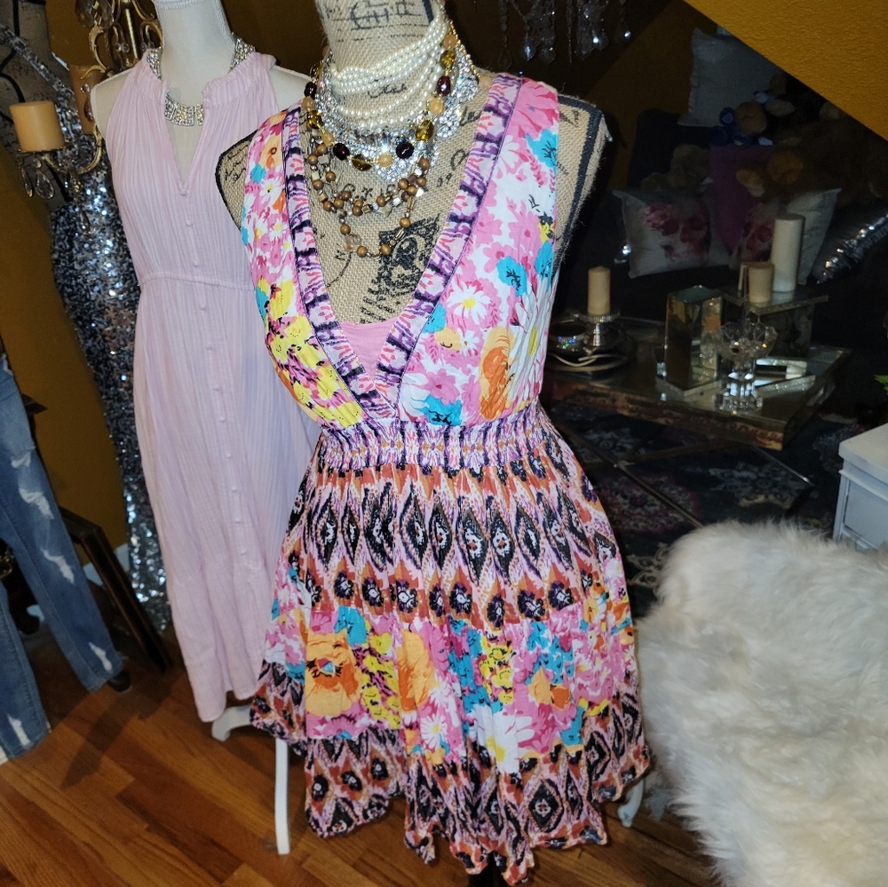 Just funky Boho floral summer dress India 100% cotton comfy medium